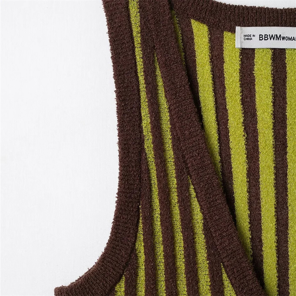 SpringSummer Product Womens Fashion Casual Striped Knitted Dress Color Contrasting Sleeveless Vneck Folding n D 250730