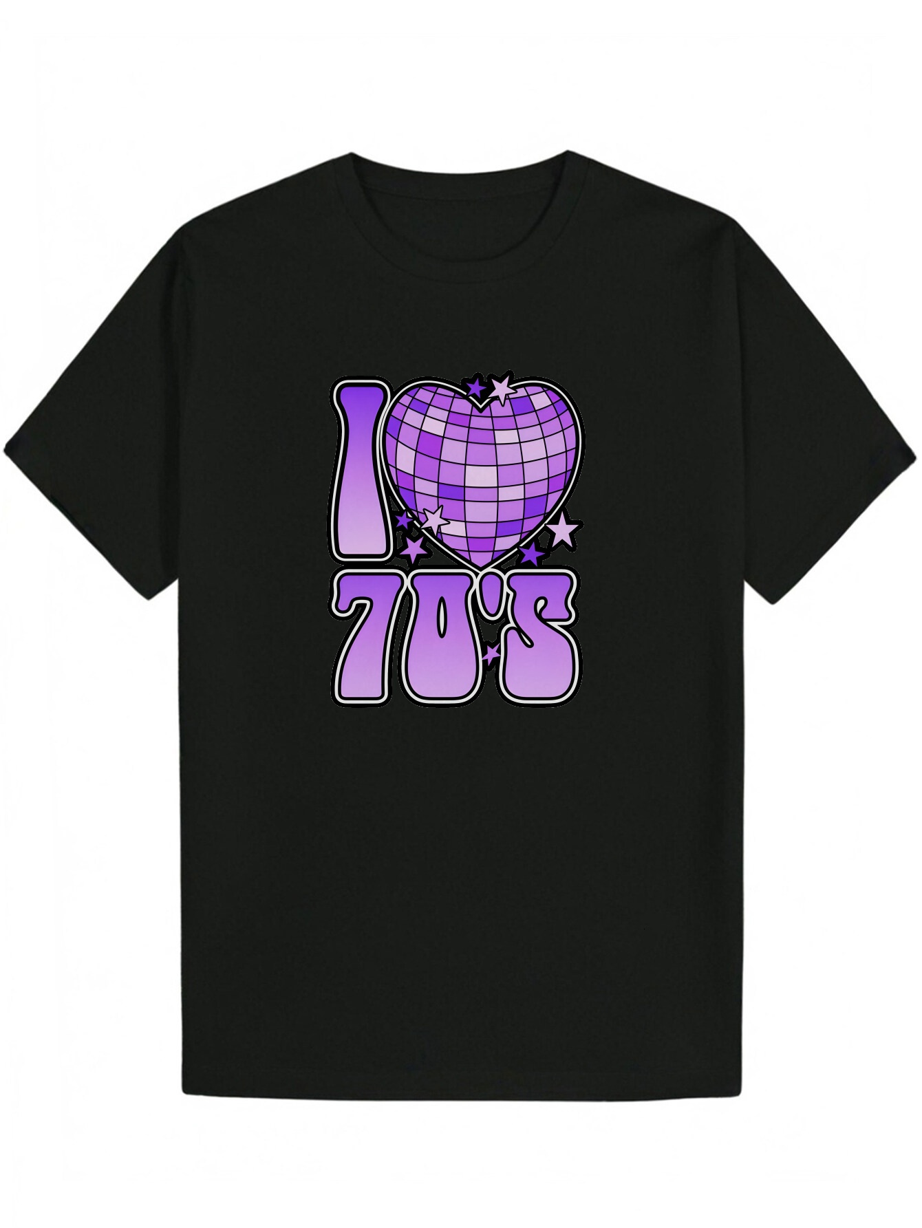 Men's Summer T-Shirt with "I Love the '70s" Print - Purple and Black, Crew Neck, Polyester, Regular Fit, Casual Wear| Vintageinspi
