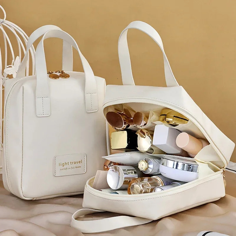 Large Capacity Travel Cosmetic Bag Portable Leather Toiletry Bag with Handle Organizer Multifunctional Waterproof Makeup Bag 250731