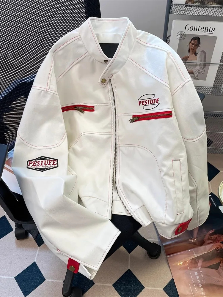 Highend Workwear Motorcycle Jacket for Women Spring Autumn Racing Coat American Retro ed Short Pu Leather Top 250731