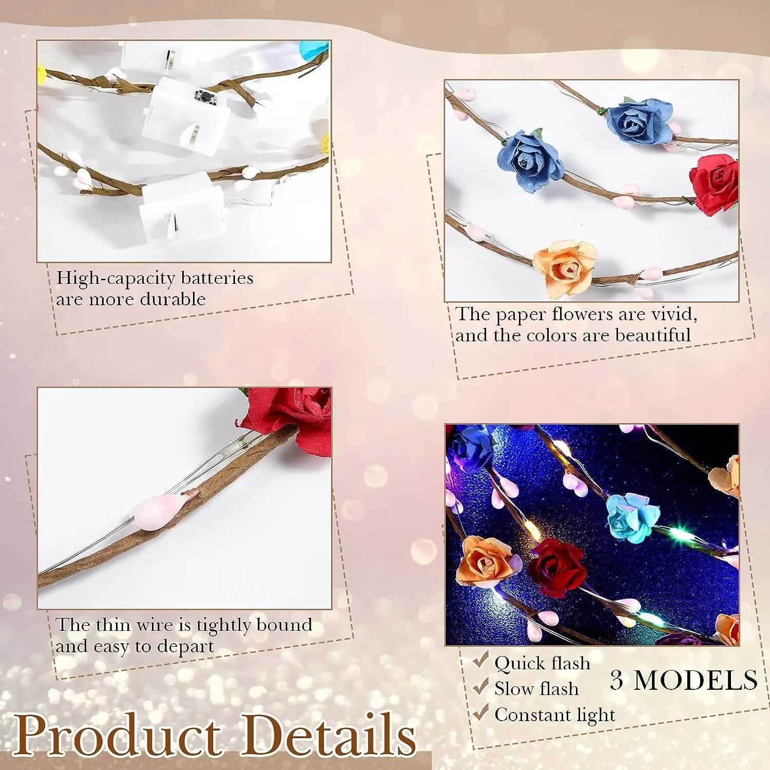 20/30/50/180Pcs Light Up Flower Headband LED Flower Hair Crown Glowing Floral Wreath Crowns Birthday Wedding Party Favors X250801