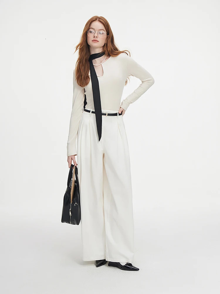 FSLE Women Pullover Long Sleeve Tops Sweater For VNeck Slim Cotton Grey Beige Sweaters Autumn Top 24FS13097 250731