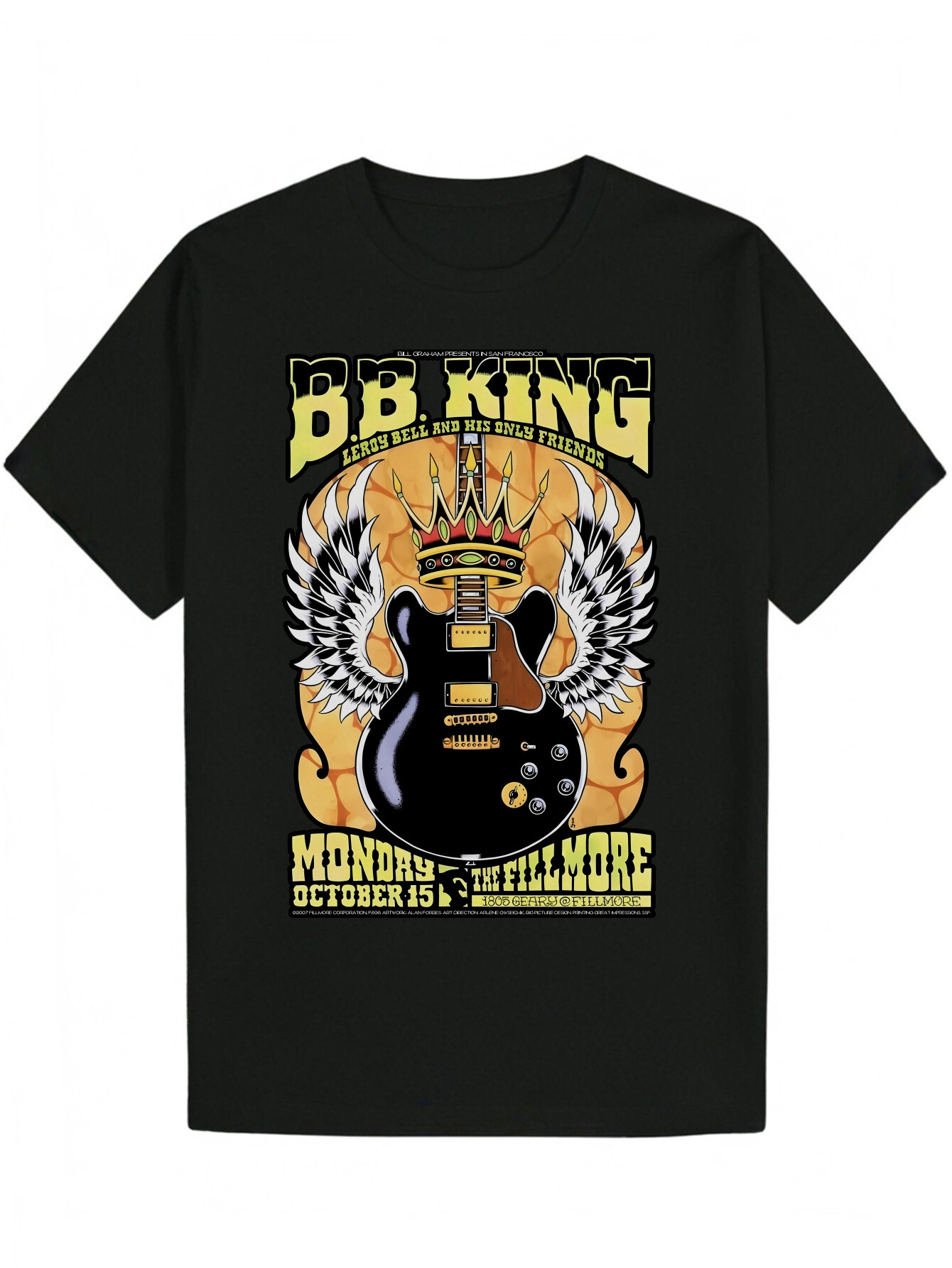 Men's Summer Round Neck Polyester T-Shirt 'BBKING' Design - Black, Featuring Winged Guitar Pattern, Lightweight and Breathable, Suitabl
