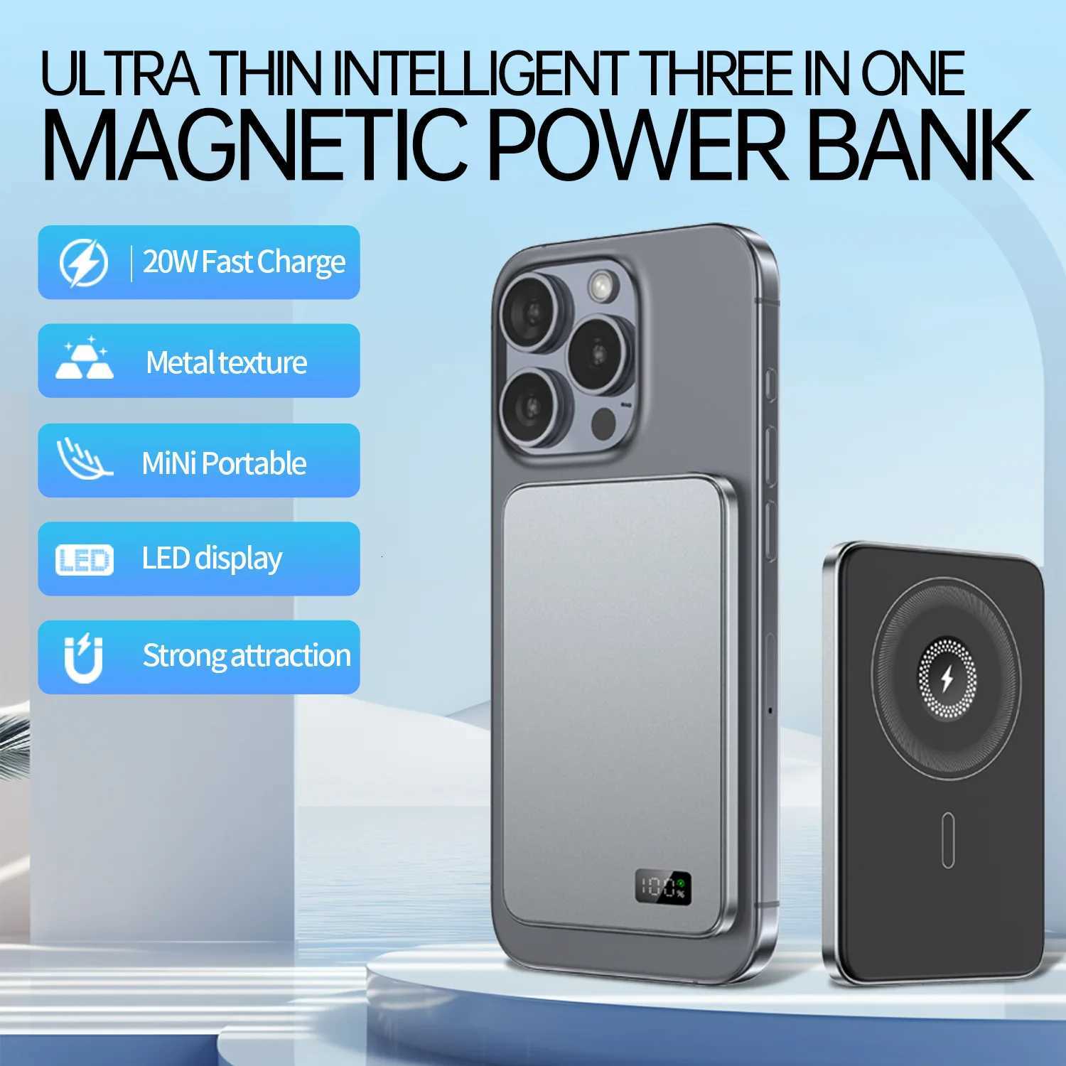 10000mAh Magnetic Wireless Power Bank for Watch Fast Charging Type-C Slim External Spare Battery For iPhone Xiai S250801