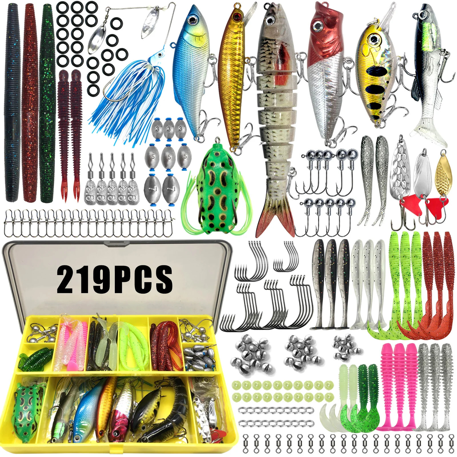 Fishing Lures Kit 60/109/141/219pcs Bait Set With Soft Lure Metal Spoons Hard Minnow Crankbait And Accessories With Tackle Box 250729