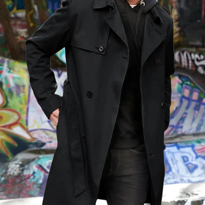 Men Fashion Windbreaker Winter Long Jacket Coats Casual Outerwear Classic Overcoats Pocket Jackets Coat Man Clothes Streetwear 250729