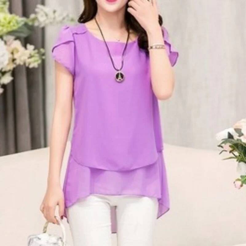 Womens Short Sleeve Chiffon Peplum Summer Tops Ladies Long Office Shirts Ruffle Blouse Femme 4XL 5XL ddmysept