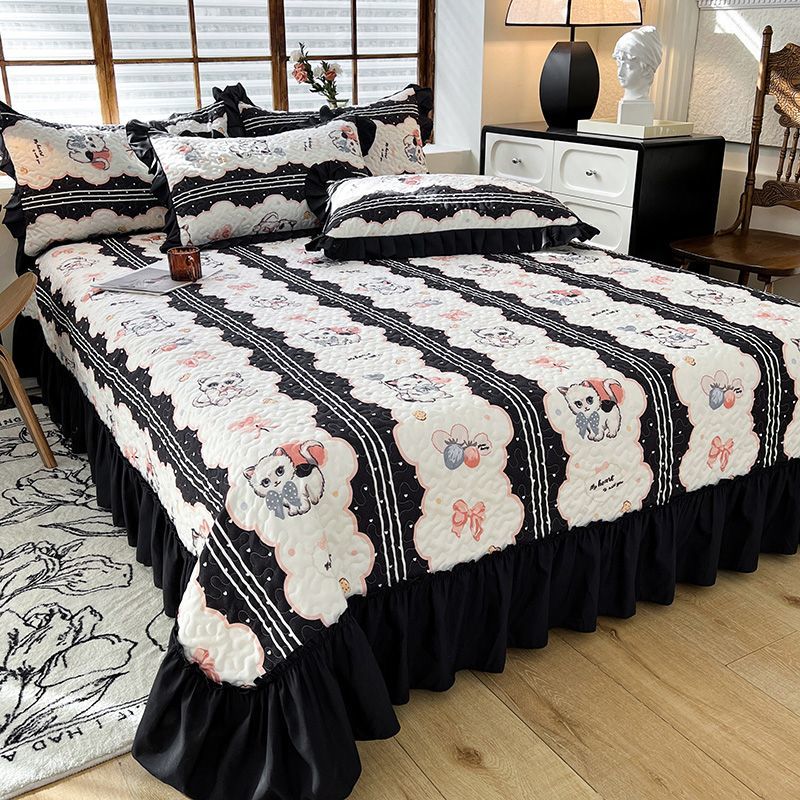 Luxury Designer Four-season Bed Skirt Lace Thickened Bed Sheet Four-piece Set Quilted Non-slip Bed Cover Single Piece Three-piece Set Tatami Mattress 