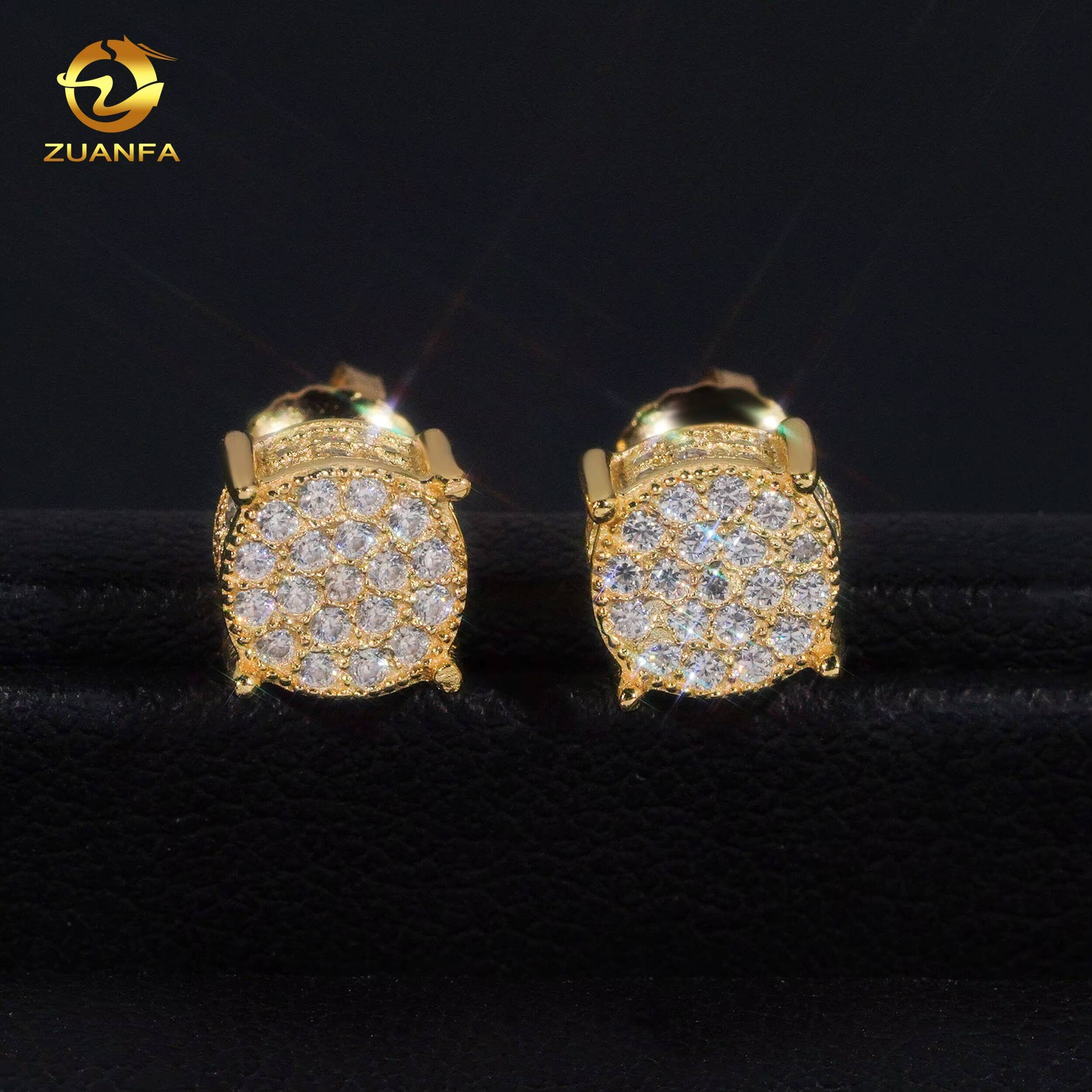 IGI Certified Fashion Round Cluster Lab Grown Diamond 925 Sterling Silver Iced Out Lab Diamond Screw Back Earrings for Men