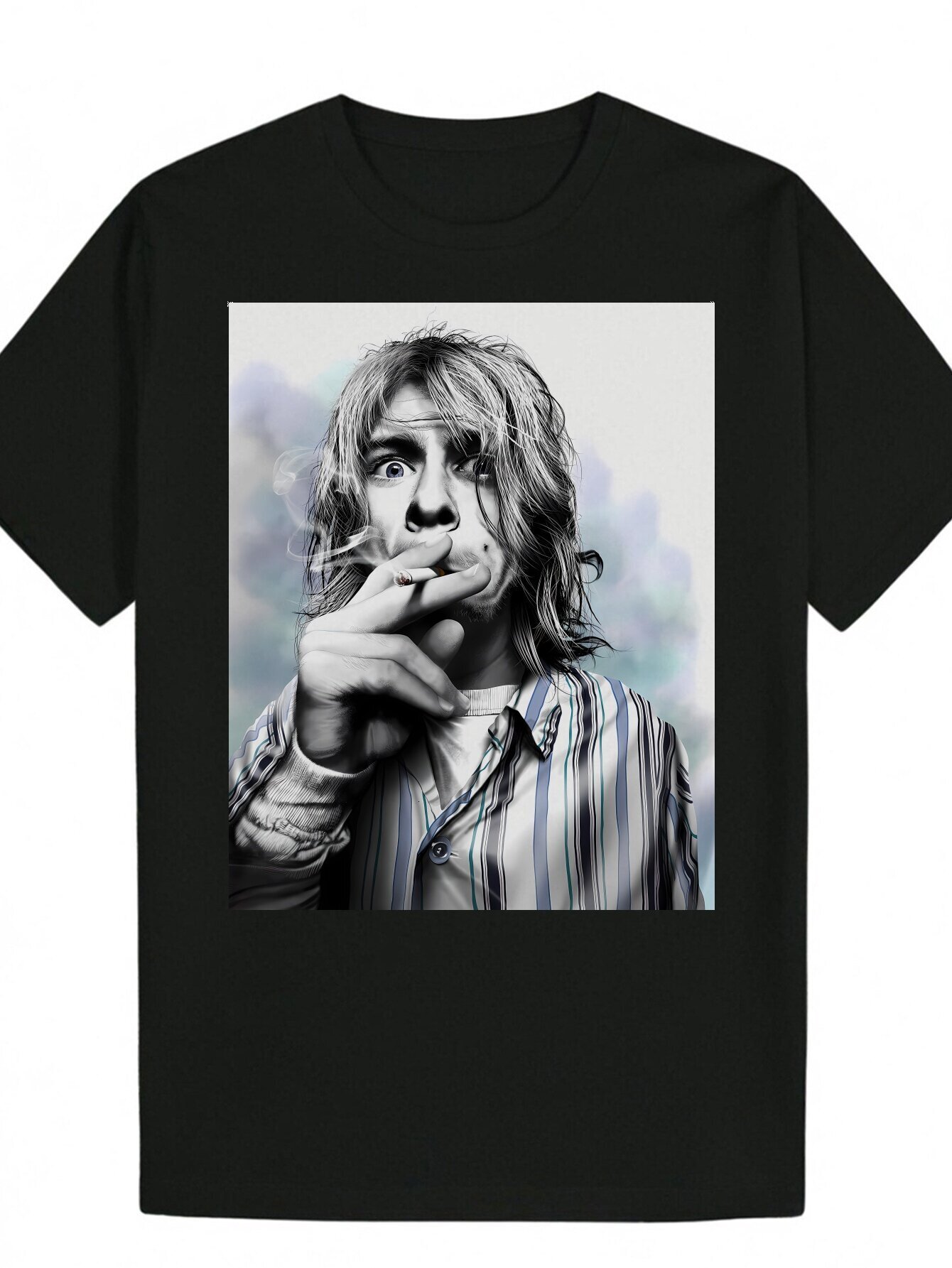 Men's Polyester Fashion Portrait Print - Round Neck, Short Sleeve, Summer T-Shirt with 'Pink' Pattern Design, Lightweight and Comfortab