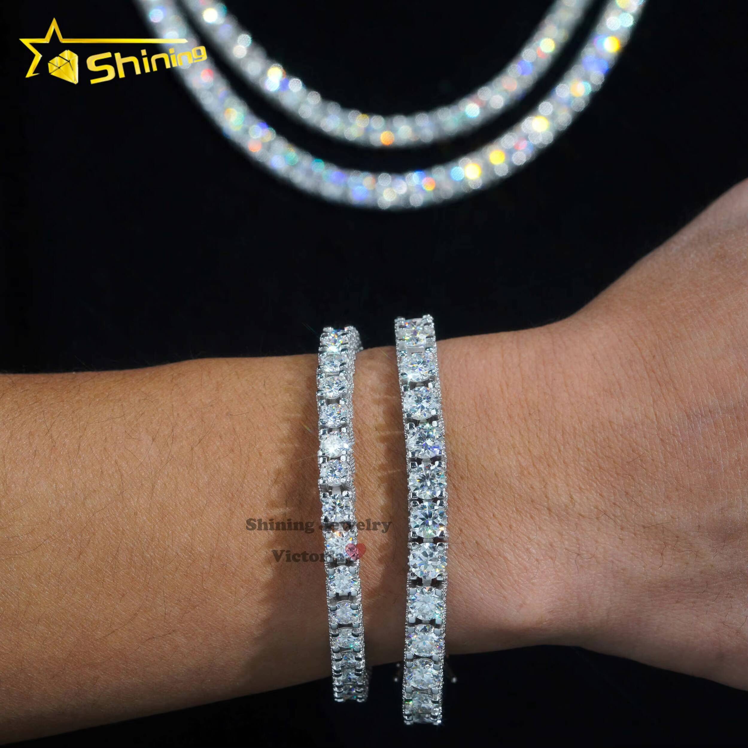 Fashion Jewelry Hip Hop Bracelet VVS Moissanite 925 Silver Custom 5mm 6.5mm Side Iced Moissanite Tennis Bracelet for Valentine