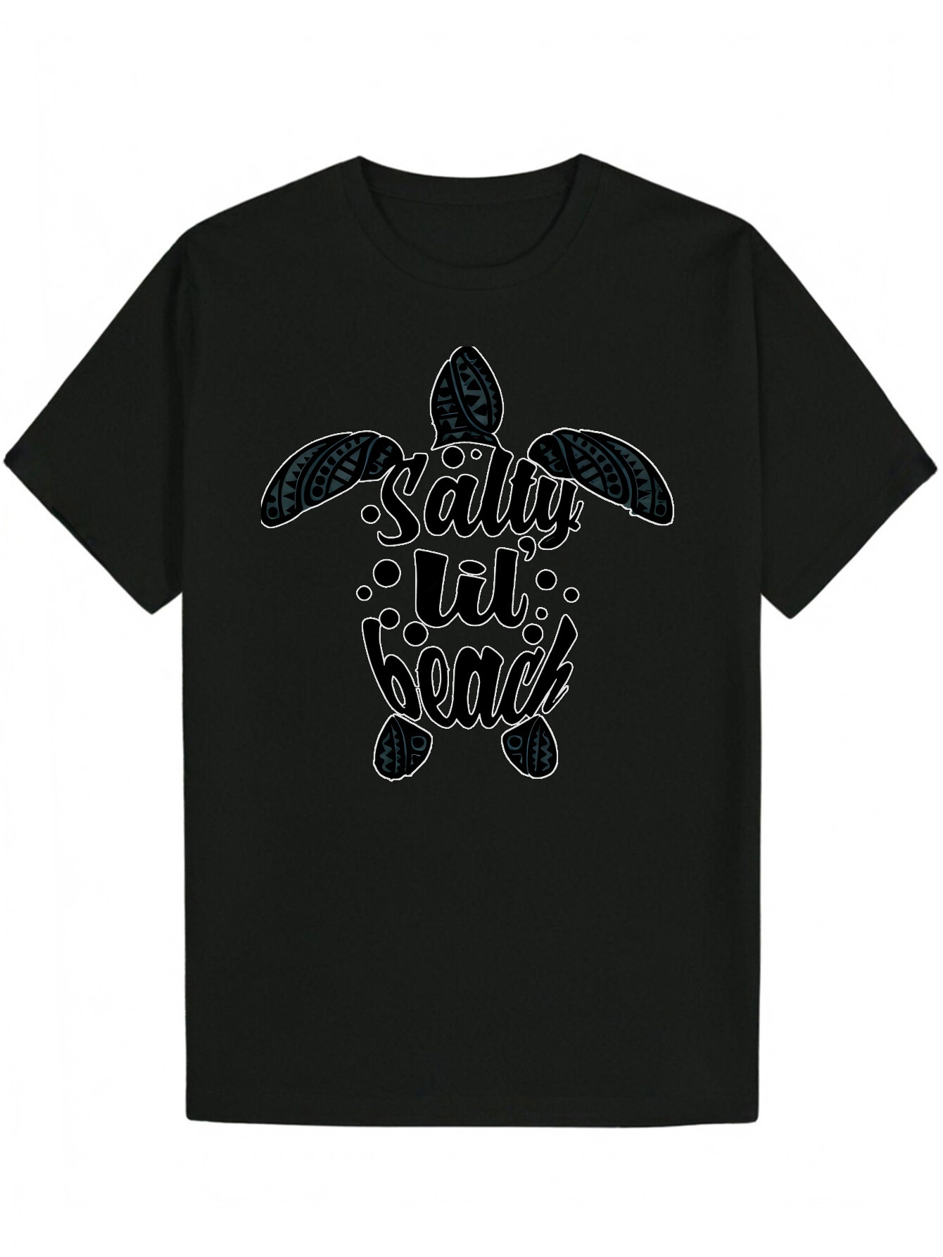 Men's Salty Graphic - Black Summer Casual T-Shirt with Turtle Graphic, Soft Polyester Fabric, Round Neck, Short Sleeve, Lightweight and Breathabl
