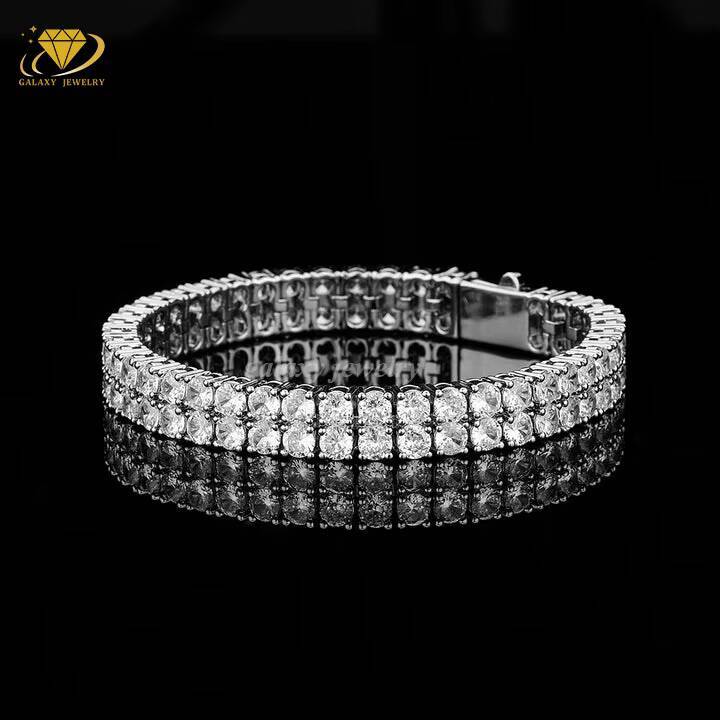 Popular 3mm Double Rows Moissanite Tennis Chain Bracelet D Color VVS Iced Diamond 925 Silver Gold Plated Moissanite Bracelet