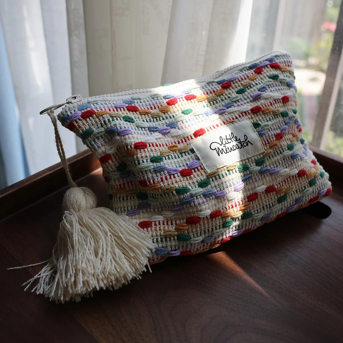 Rainbow Jelly Bean Style Makeup Bag Letter Printed Decorated Fashionable Cosmetic Storage Bag 250731