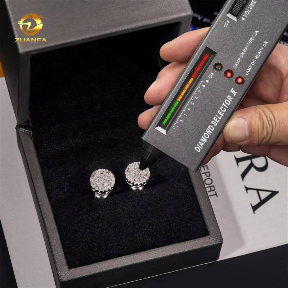 Bling Shining High Quality 18k Gold Plated Hip Hop Iced Out Moissanite Silver 925 Earrings