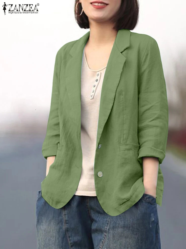 ZANZEA Women Blazer Fashion Autumn Long Sleeve Lapel Neck Shirt Thin Tops Solid Cotton Jackets Elegant OL Work Outwears 250731