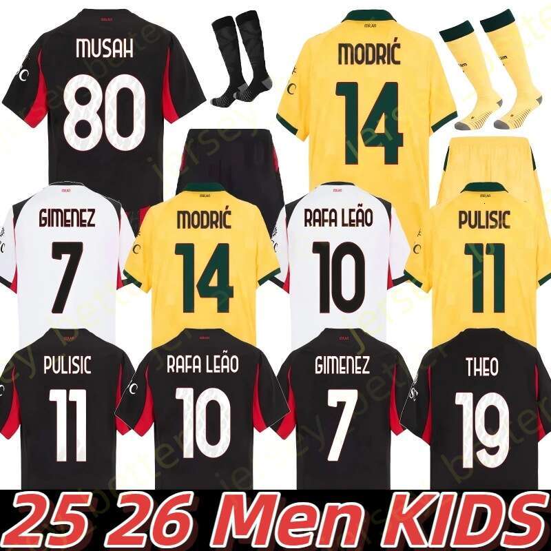 25 26 Modric AC Maglia GIROUD RAFA LEAO PULISIC 125 2025 2026 Soccer Jersey GIMENEZ JOAO FELIX THEO Kid Kit Home Away 3Rd Football Shirts Calcio 3XL 4XL