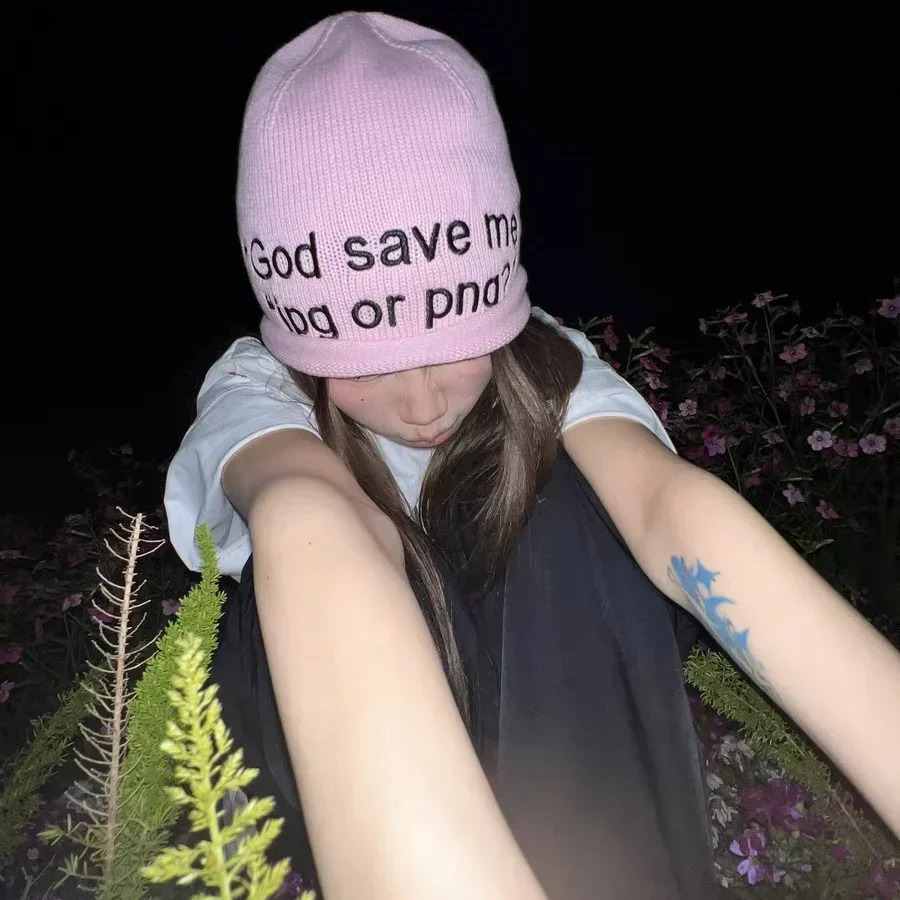 Spring and Autumn Fashion Letter Embroidery Knitted Beanies Hats for Women Korean Street Hip Hop Dome Pullover Stacking Cap 250730