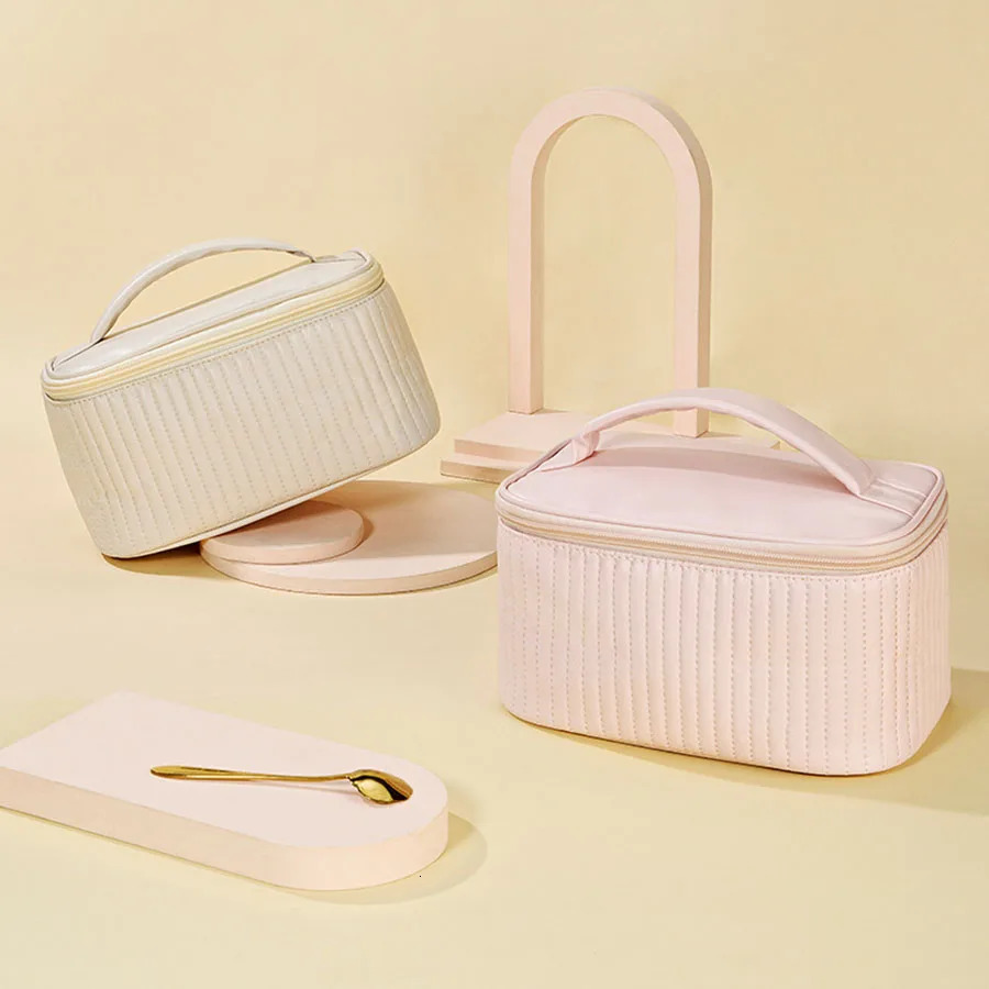 Makeup Bags for Women Travel Toiletry Cute Cases Bag Portable Solid Color Makeup Organizer Box Cosmetic Bag Neceser PU Leather 250731