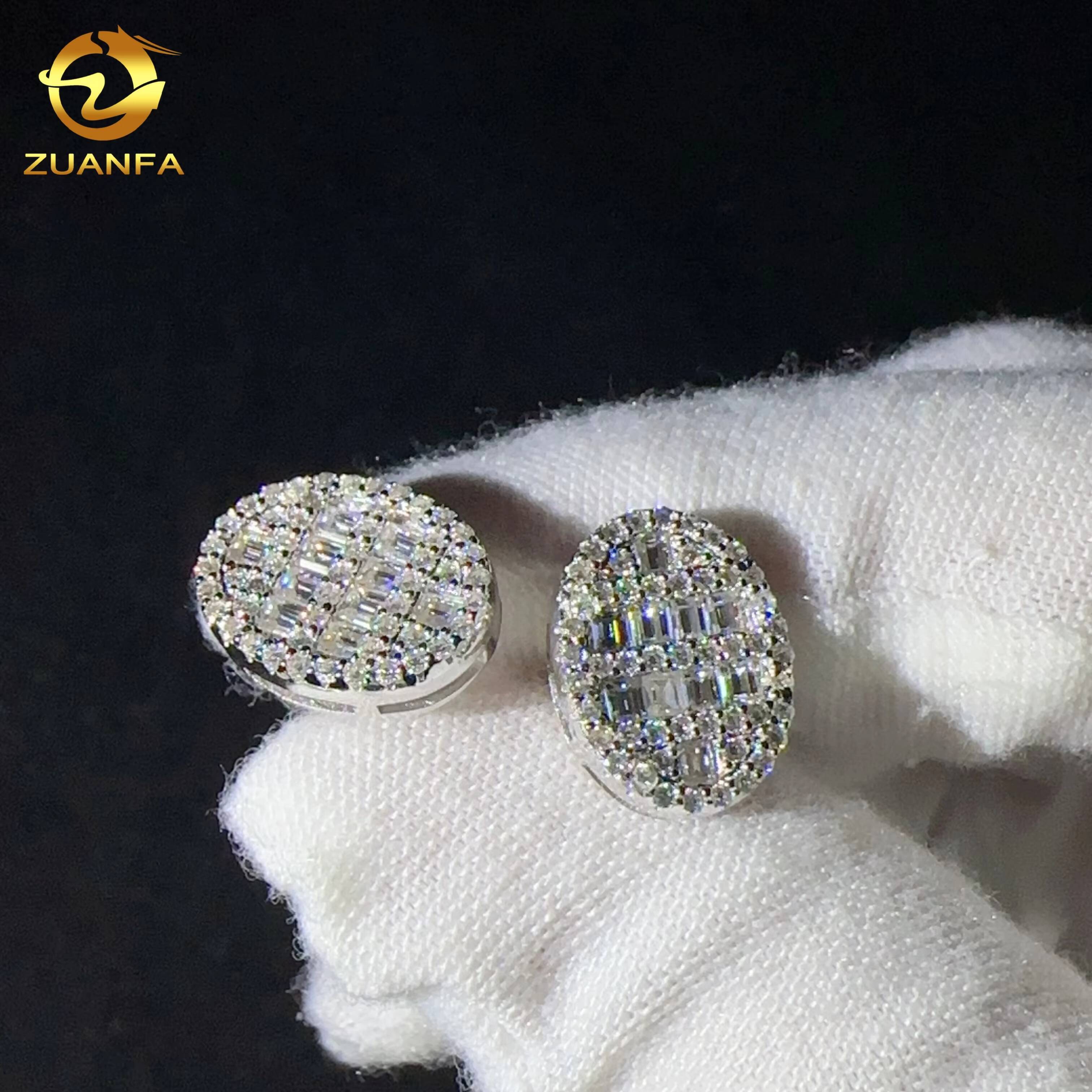High Quality 925 Sterling Silver Fine Jewelry Earrings Luxury Shiny Men Vvs Moissanite Hip Hop Jewelry Diamond Earrings
