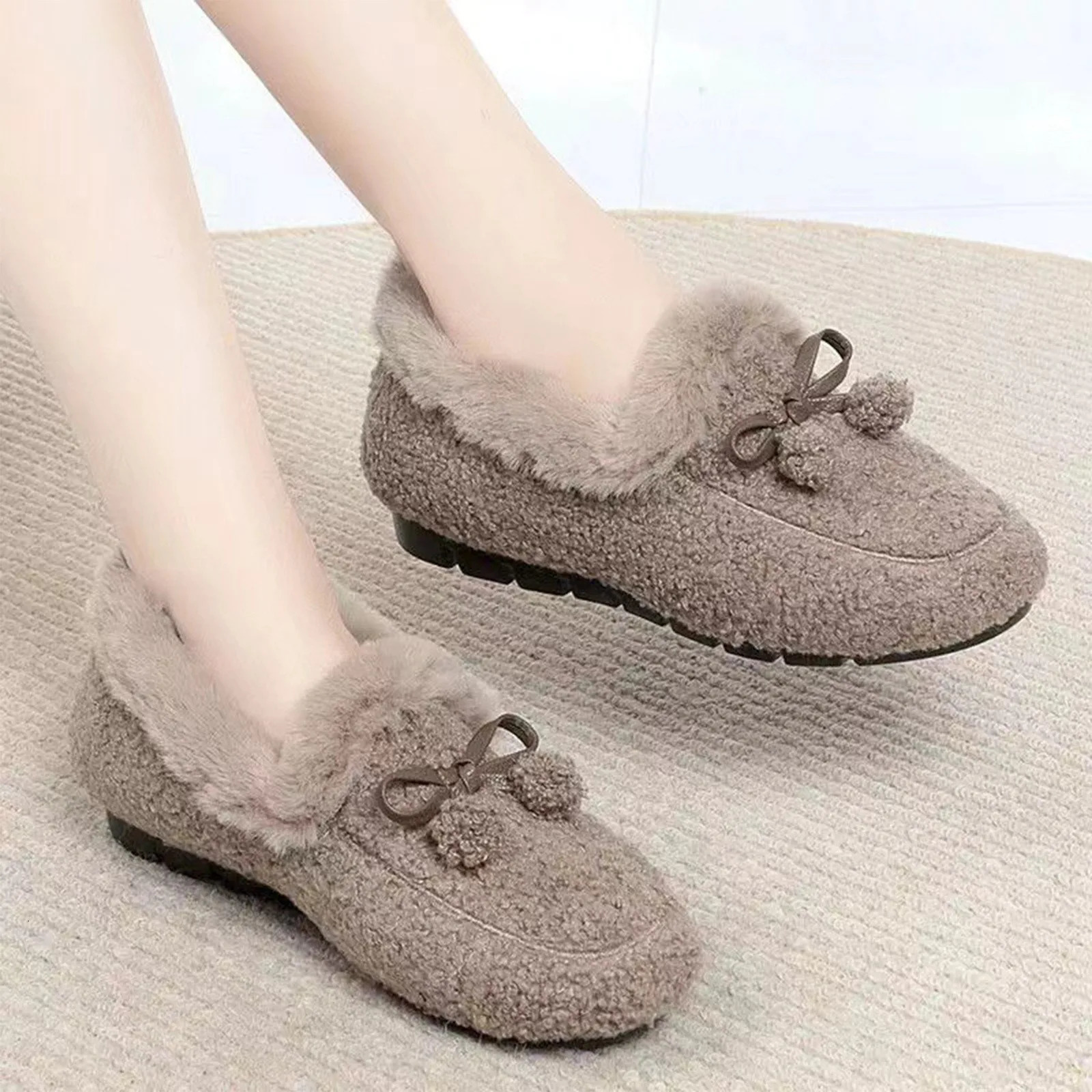 Winter Warm Womens Flat Shoes Indoor Cotton Slippers With Thick Sole Anti-Slip Warm Footwear Soft Bottom Plush Postpartum Shoes 250731