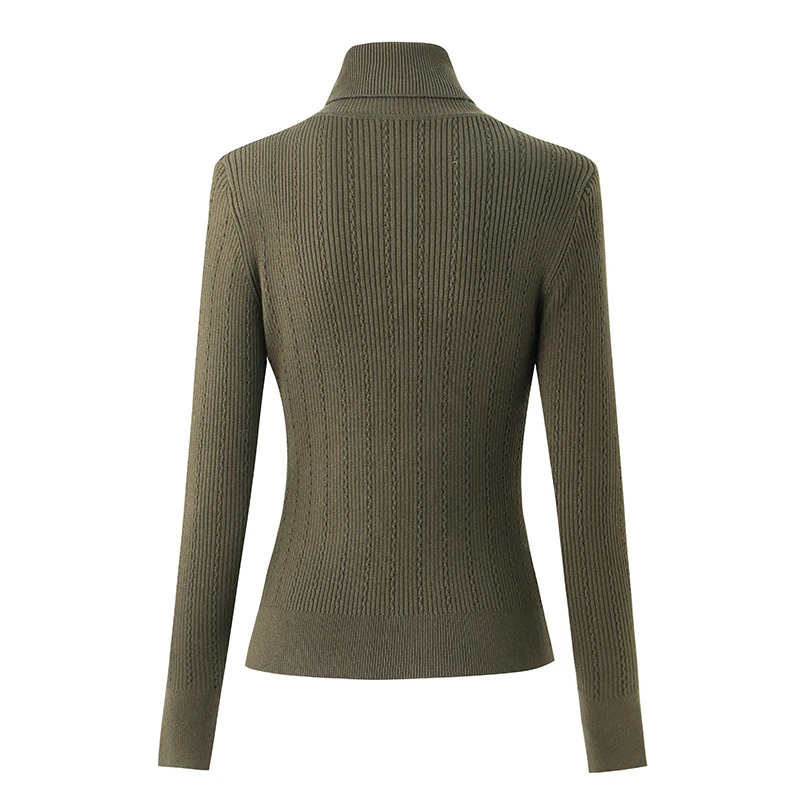 Wool Blend y Turtleneck Womens Sweater Army Green Warm Winter Padder Shoulder Casual Knitted Tops 250731