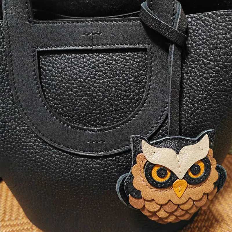 Genuine Leather Handmade Owl Bag Charm Pendant Sheepskin Keyring Hanging Ornament Backpack Handbag Schoolbag Purse Decoration Z250801