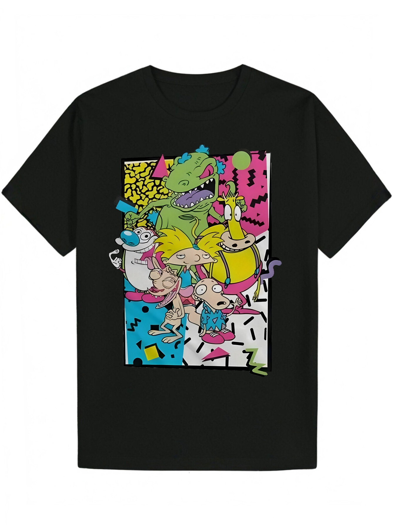 Men's Summer Casual Round Neck Polyester with Vibrant Cartoon Character Print, Short Sleeve, Regular Fit, Suitable for Adults, T-Shirt