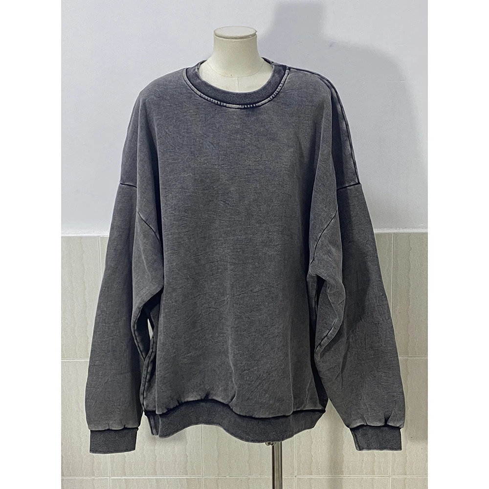 PFNW High Street Washed Distressed Round Neck Sweatshirt Unisex Loose Oversized Long Sleeve Drop Shoulder Pullover Top 28W5655 250729