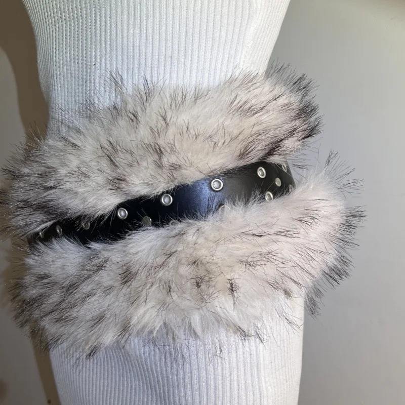 Vintage Faux Fur PU Leather Belt Y2K Furry Fur Belt Cowgirl Gothic Punk Sexy Waistband Night Club Waist Chain Jeans Pants Decor 250814