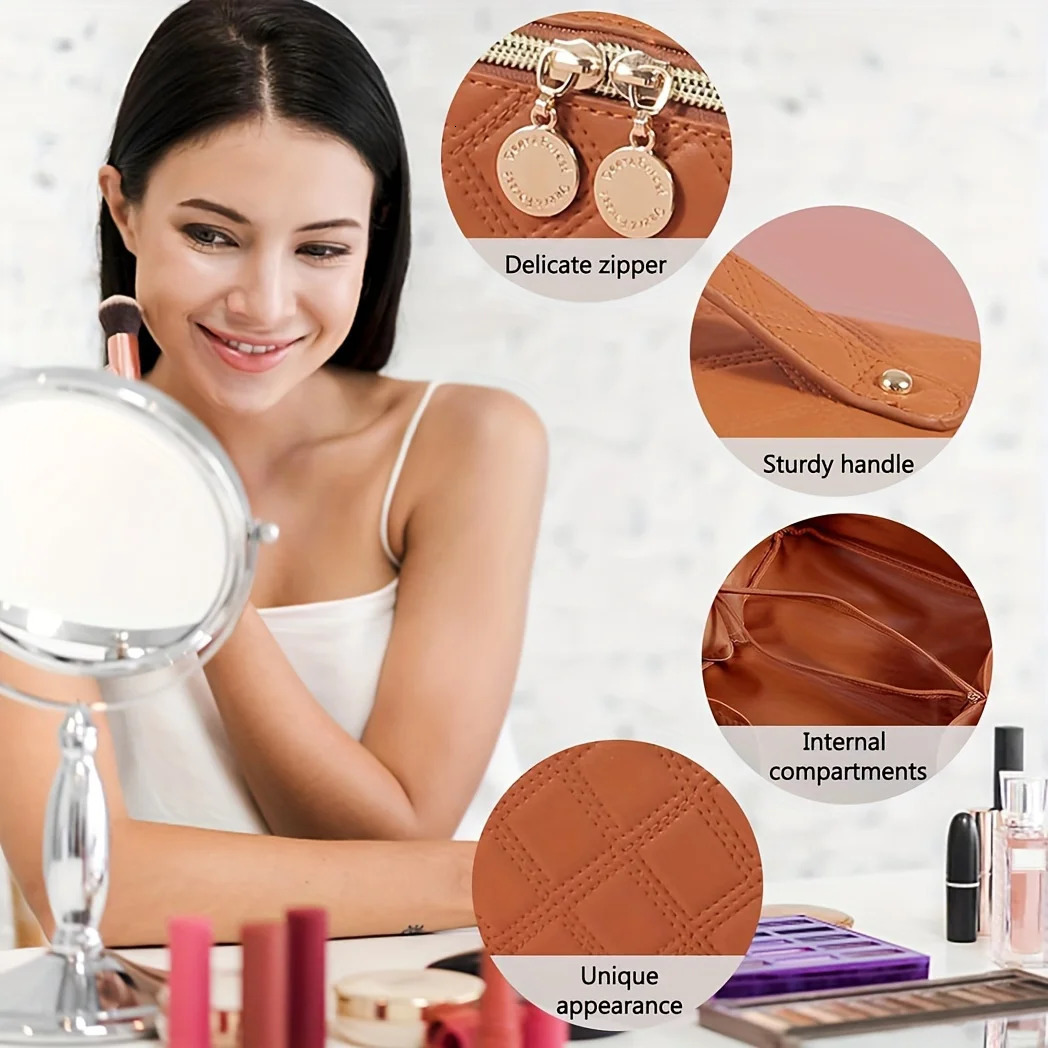 Travel Makeup Bag Large Opening Makeup Bag Portable Water Resistant Make Up Bags PU Leather Cosmetic Bag with Compartment 250731