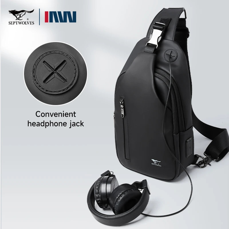 Septwolves Fashion Thin Men Leather Travel Sling Bag Leisure Sport One Shoulder Backpack Business PVC Crossbody Shoulder Bag 250731