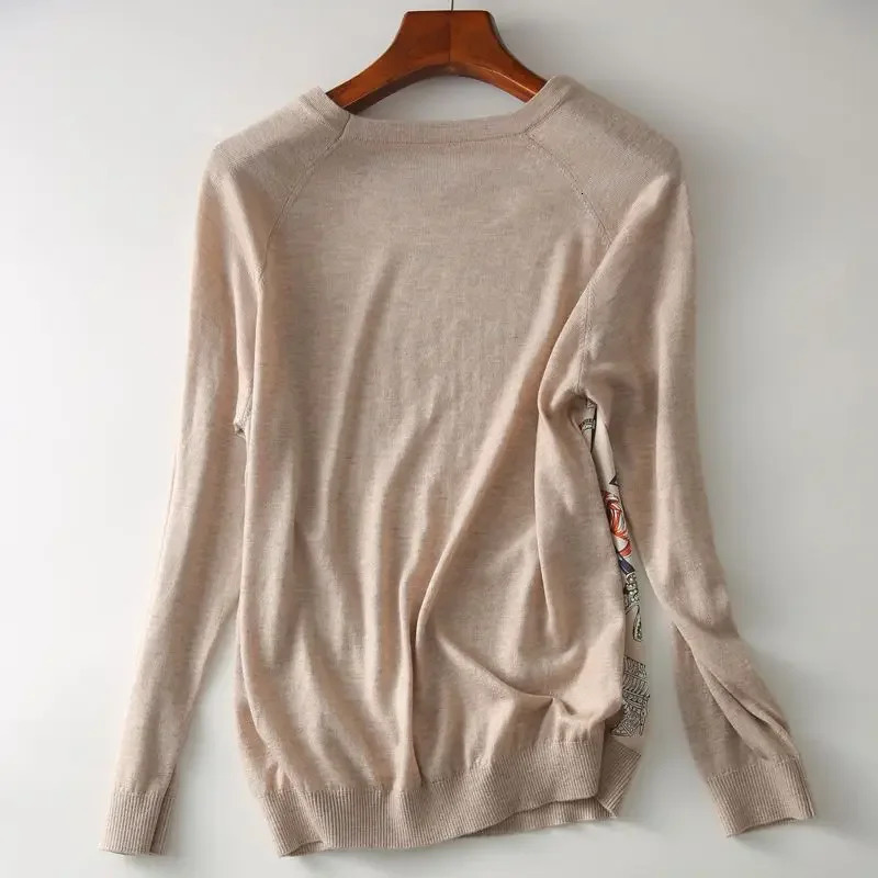 Spring Autumn Fashion Printing Round Neck Long Sleeve Knitting Pullovers Women Elegant Korean Style Allmatch Tops 250731