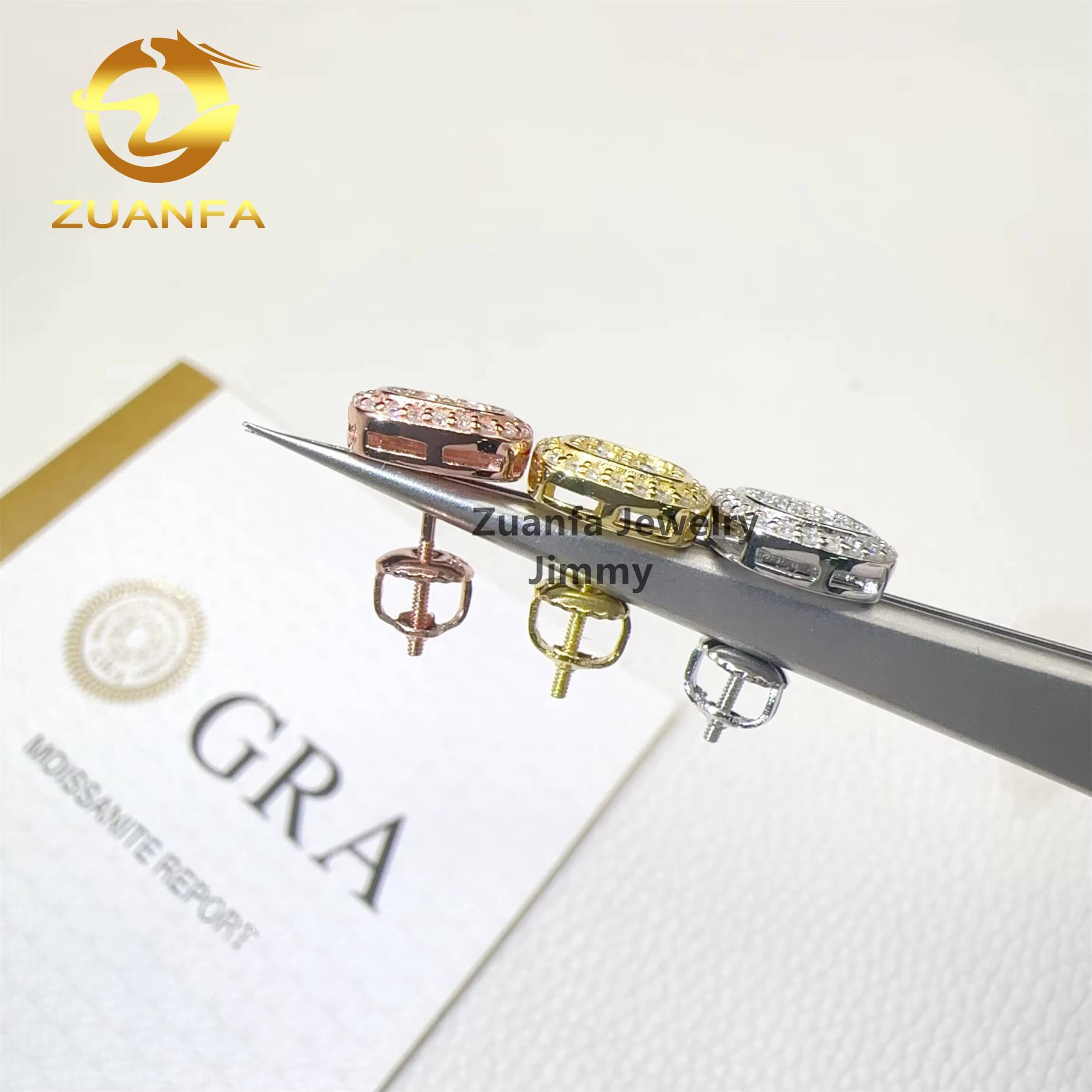 Pass Diamond Tester Drop Shipping Fire GRA Certificates Iced Out Hip Hop 925 Silver Flawless Moissanite Diamond Stud Earrings