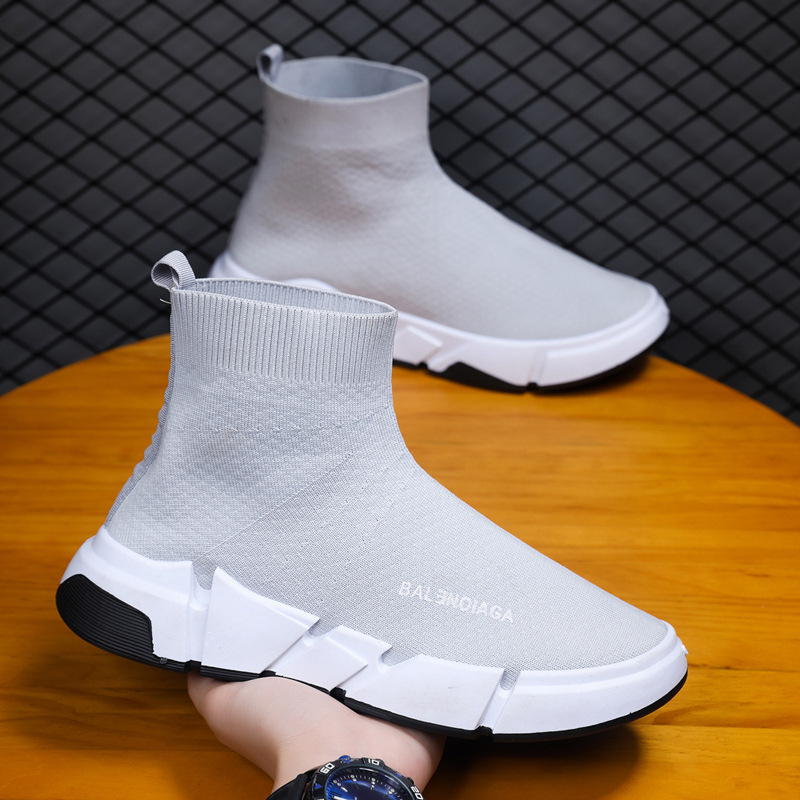 Fashion Men Spring Autumn New Style Breathable Comfortable High Top Sock Shoes Knitted Stretch Fabric Streetwear Punk style