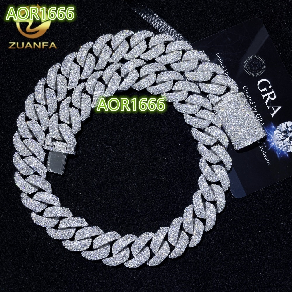 Promotion 3 Rows Moissanite 16MM Hip Hop Men Jewelry Necklace Iced Out Solid 925 Silver Miami Cuban Link Chain