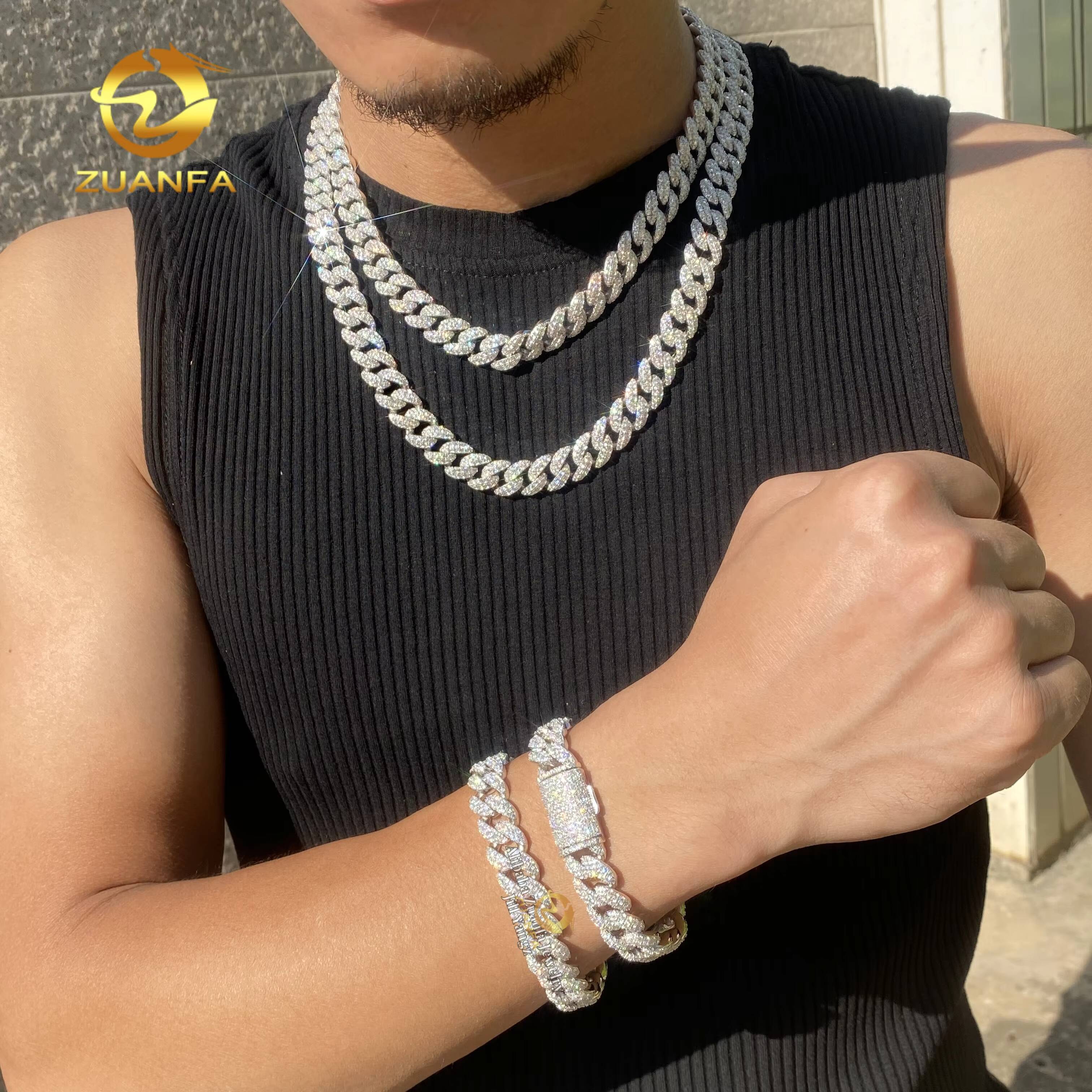 PROMOTION Bulk Production 12mm VVS Moissanite Cuban Link Chain Soldier Chain Hip Hop Necklace Rock