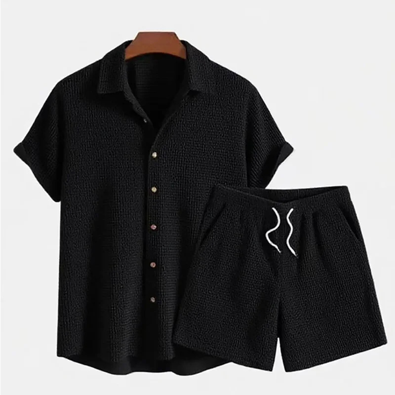 Men Corduroy Suits Solid Color Short Sleeve Lapel Button Shirts And Shorts Two Piece Sets Fashion Streetwear Mens Casual Outfit 250724