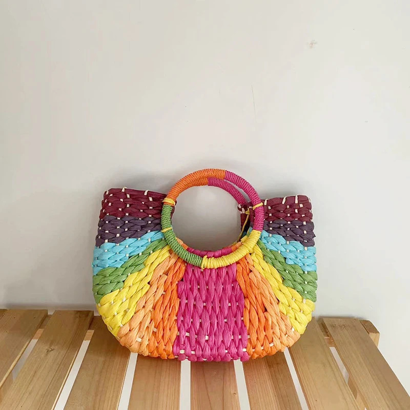 Straw Bag Women HandWoven Handbags Moon Shape Rattan Tote Big Capacity Tophandle Casual Beach Shoulder Crossbody 250725