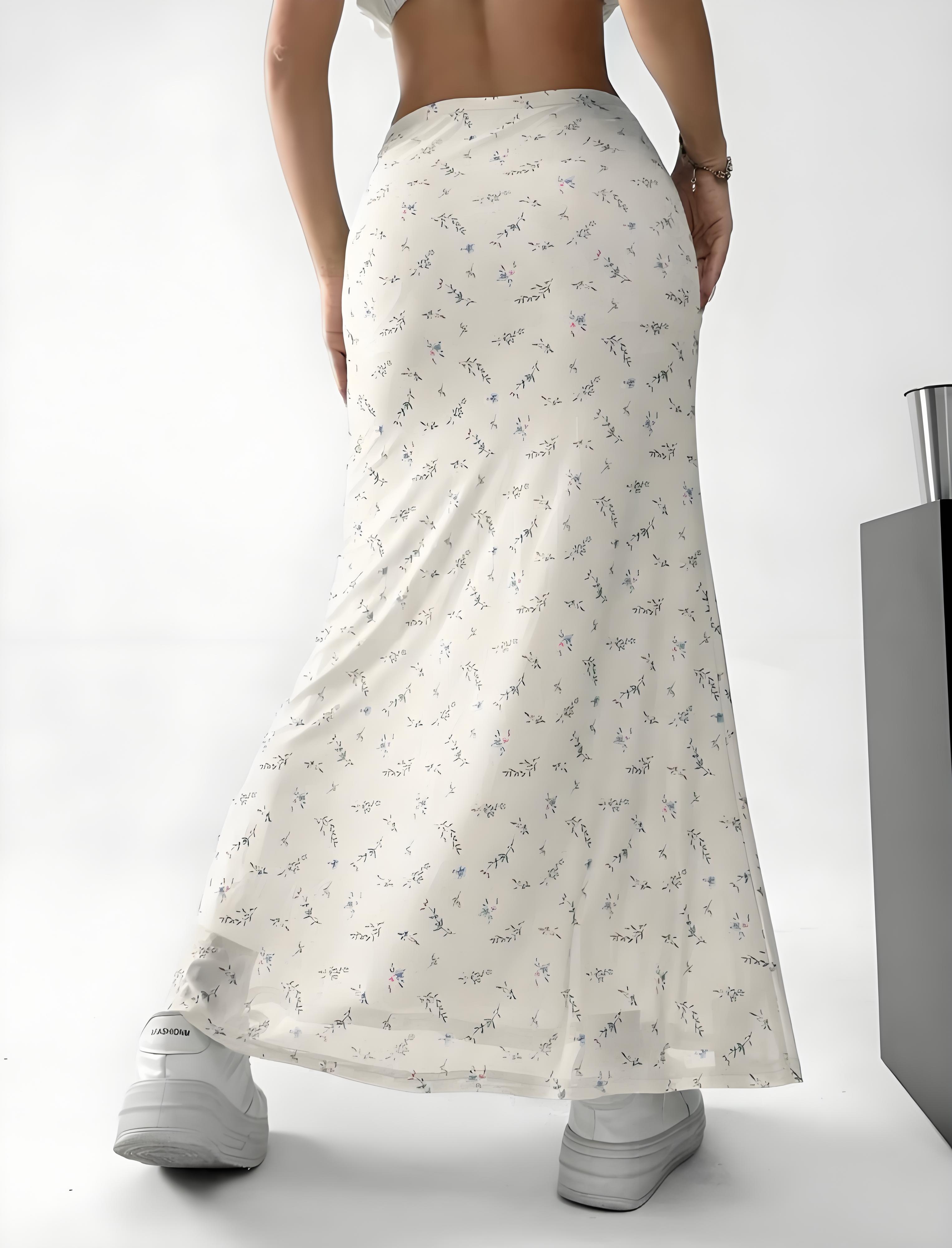 High-waisted figure-hugging floral fishnet skirt for women