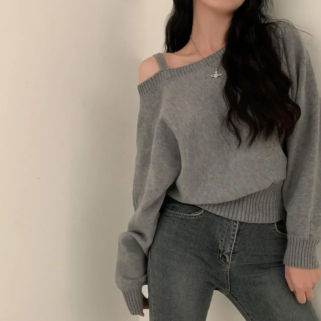 Korean Chic OffTheShoulder Tankbatwing Sleeve Knitted Top Sweater Polo Collar Sleeveless Pullover China Mainland Origi 250731