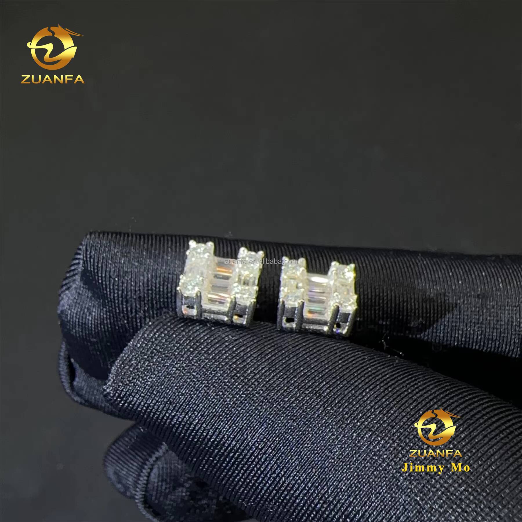 Best Selling Stock Iced Out Man Stud Earrings Baguette Moissanite Diamond Screw Back Setting Hip Hop Stud Earring 925 Silver