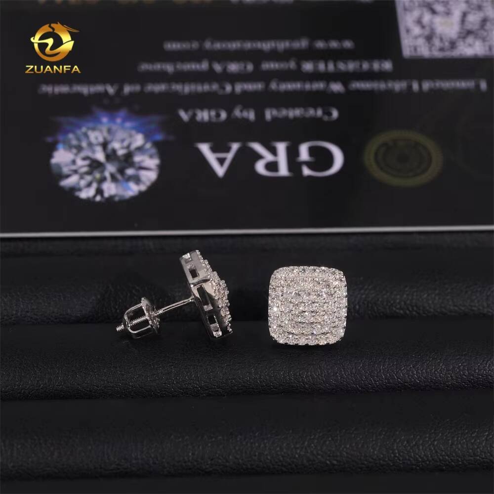 Iced Out Jewelry Hip Hop High Quality 925 Sterling Silver Mens Moissanite Stud Earrings
