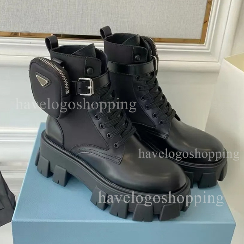 Designer Rois Martin Boots Leather Women Men Military Inspired Combat With Bag Nylon Boot Bouch Attached To The Ankle Shoes Thick Soled