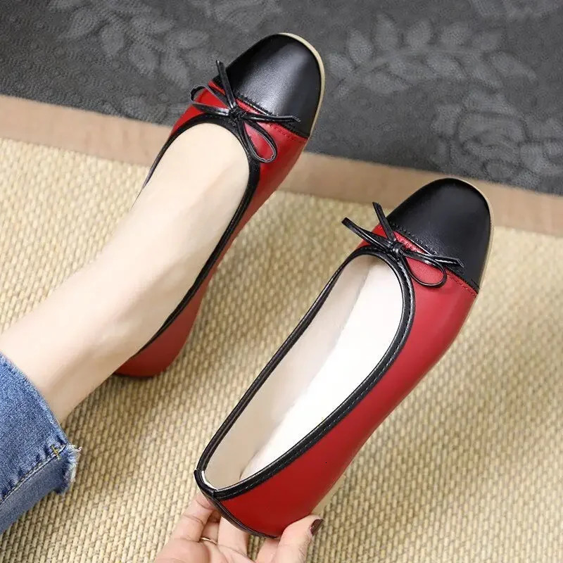 Red Moccasins Cute Flats with Bow Round Toe Low Heel Elegant Ladies Footwear Flat Kawaii Womens Shoes 39 Trend Spring Fashion L 250731