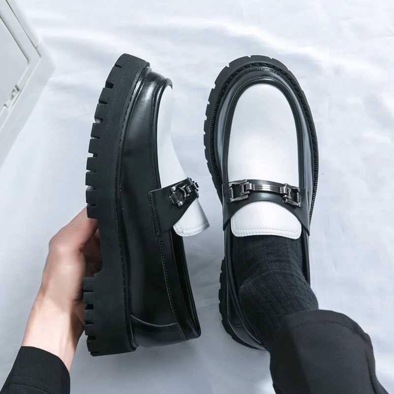 Luxury Men Thick Bottom Loafers Slip Leather Shoes Black Casual Business Dress Shoes for Men Wedding Party Office Shoes XJ250801