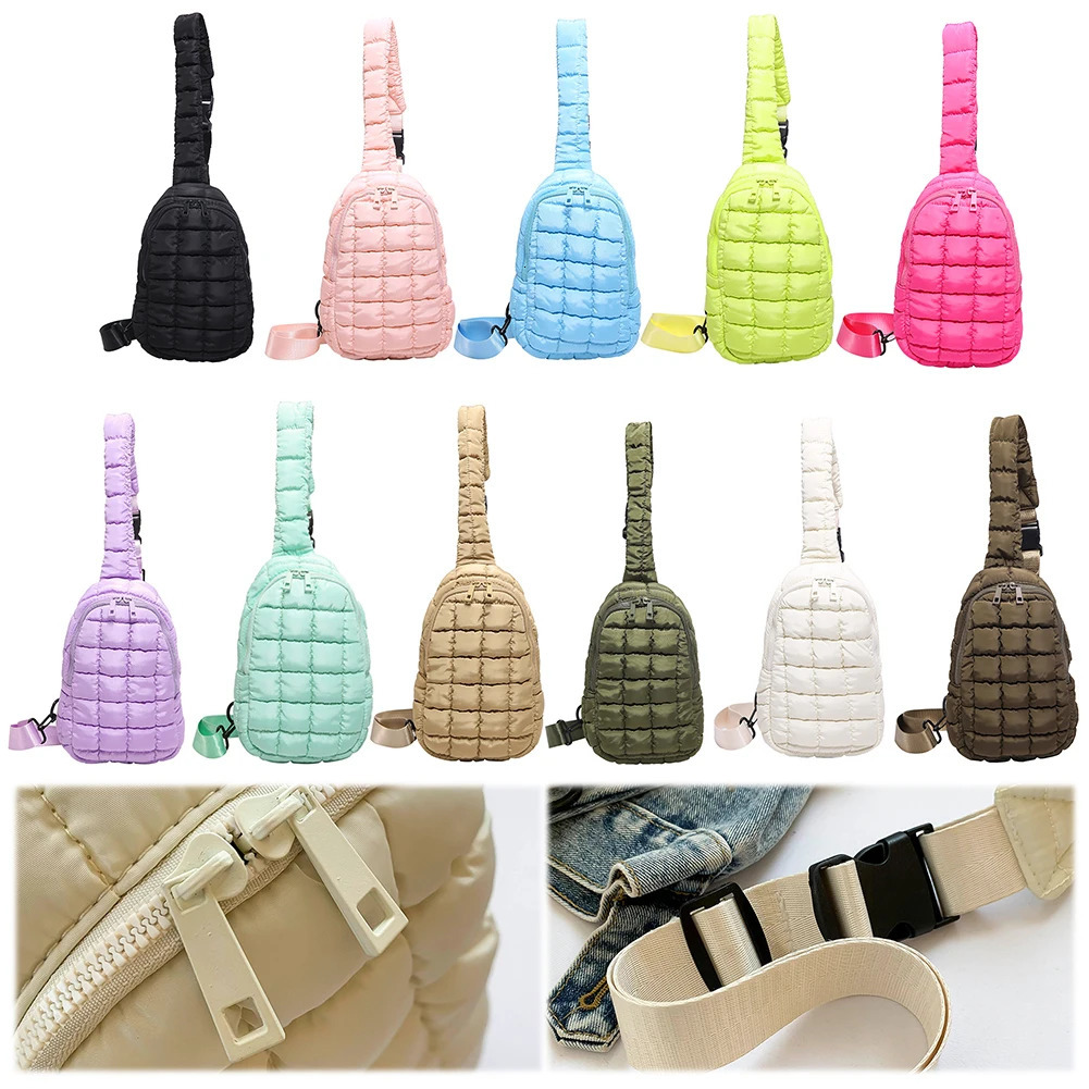 Women Quilted Chest Bag Travel Fanny Pack Zip Closure Simple Shoulder Bag Adjustable Strap Casual Waist Pack Outdoor Travel Bag 250731