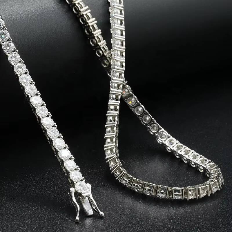 Factory Customize 925 Sterling Silver With Gold Plated 5mm Moissanite Necklace Tennis Chain Hip Hop Tennis Necklace for Men