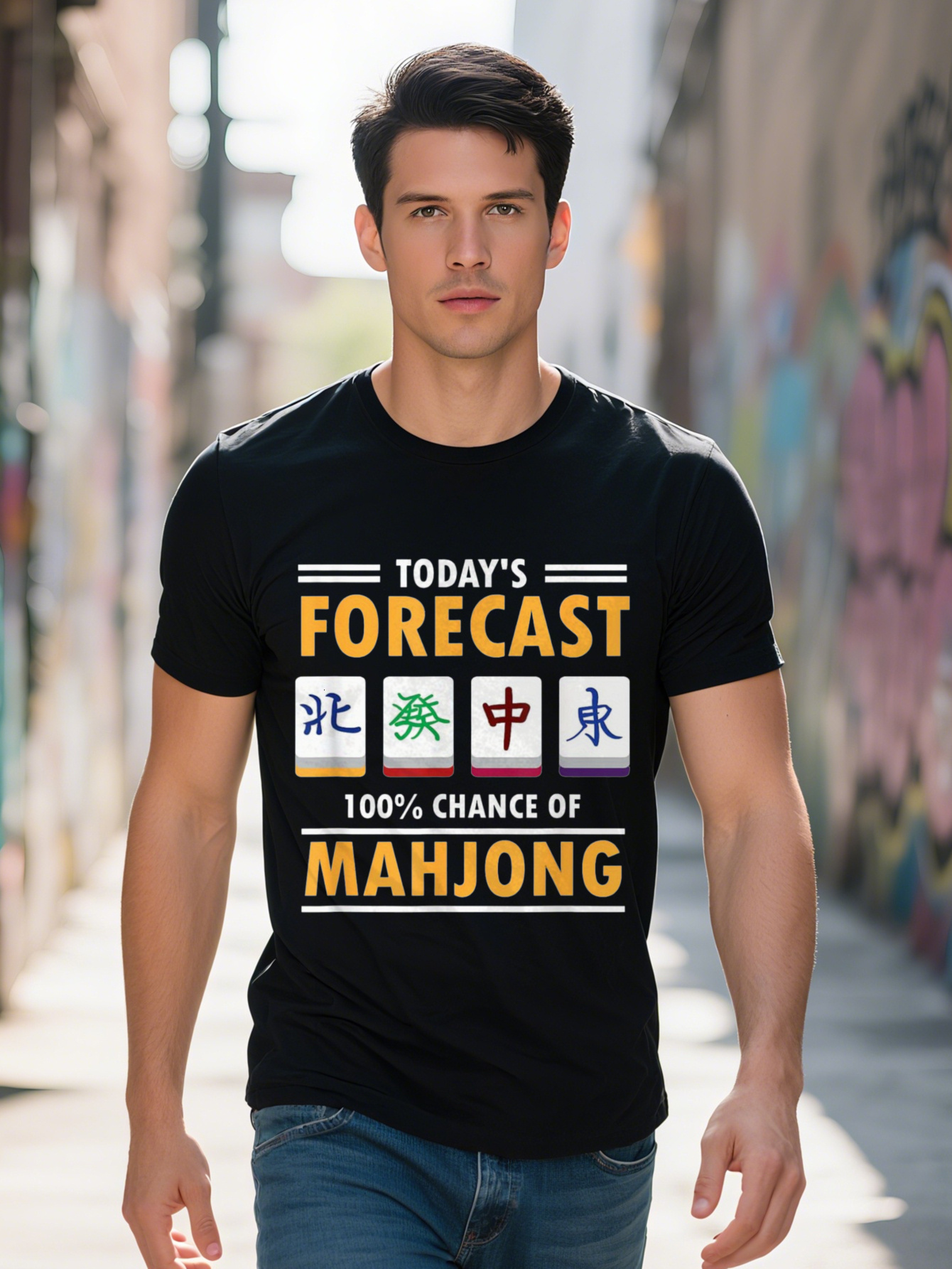Men's 220g Cotton Mahjong 100% Success and Gift Unisex - Adult Black Small Classic Fit Round Neck Short Sleeve T-Shirt