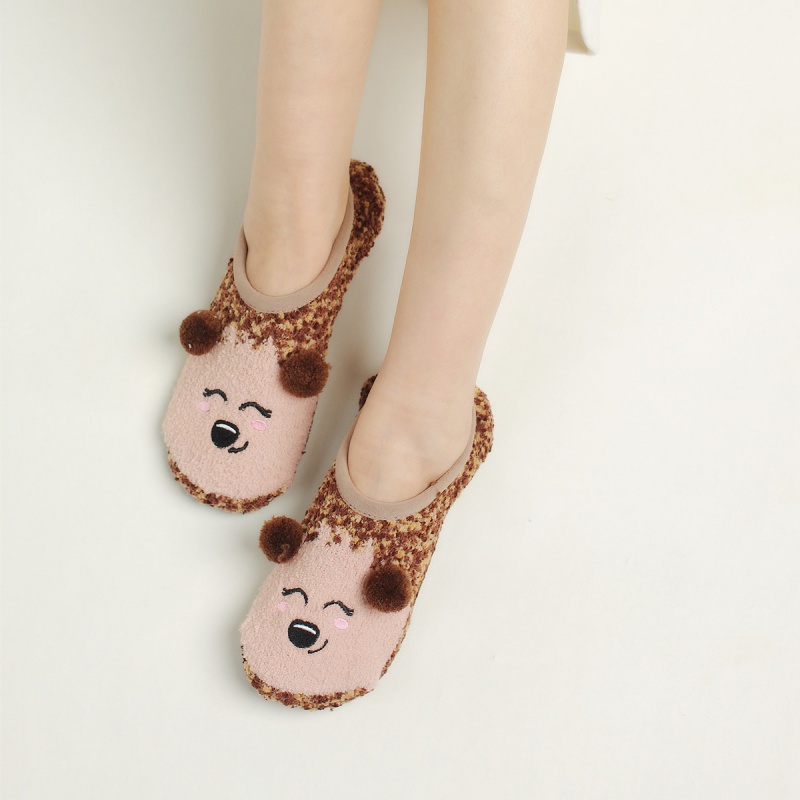 1 pair of anti slip floor socks, indoor socks, cartoon women's floor socks, non shedding fuzzy socks, winter women's boat socks